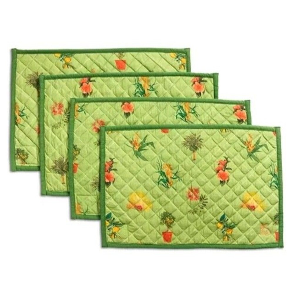 Coniglio Palm Beach Placemats Set Of 4 Reversible Tropical Print/ Green NWT $250
